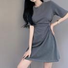 Short-sleeve Drawstring Cut-out Mini T-shirt Dress