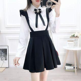 Set: Bow-accent Shirt + Ruffled Jumper Skirt