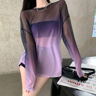 Long-sleeve Ombre Mesh Top (various Designs)