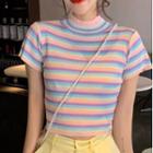 Mock-neck Striped Knit Top As Shown In Figure - One Size