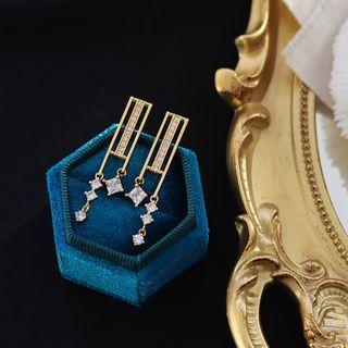 Rhinestone Dangle Earrings 1 Pair - Classic Earrings - S925 Silver - One Size