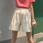 Plain Crinkled Straight-leg Shorts