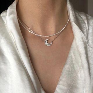 Moon Shell Pendant Layered Sterling Silver Choker