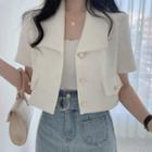 Short-sleeve Faux Pearl Blazer White - One Size