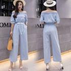 Elbow-sleeve Off-shoulder Denim Jumpsuit