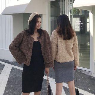 Fleece Buttoned Jacket / Sleeveless Sheath Knit Dress