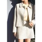 Collared Snap-button Tweed Jacket