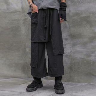 Mock Two-piece Cropped Straight-fit Pants
