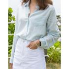 Tab-sleeve Colored Cotton Shirt