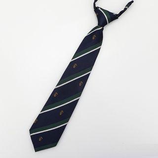 Striped Emblem No Tie Neck Tie Green Stripes - Dark Blue - One Size
