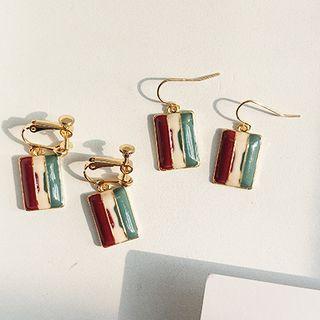 Striped Alloy Square Dangle Earring