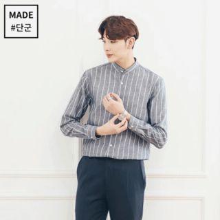 Mandarin-collar Pinstripe Shirt