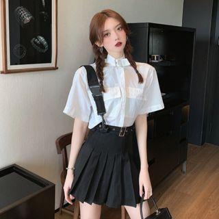 Elbow-sleeve Shirt / Pleated Mini A-line Skirt / Jogger Pants