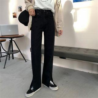 Wide-leg Straight Cut Split Jeans