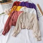 V-neck Smocked Crop Blouse
