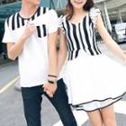 Couple Matching Striped Short-sleeve T-shirt / Sleeveless A-line Dress