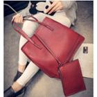 Set Of 2: Faux Leather Tote + Zip Pouch