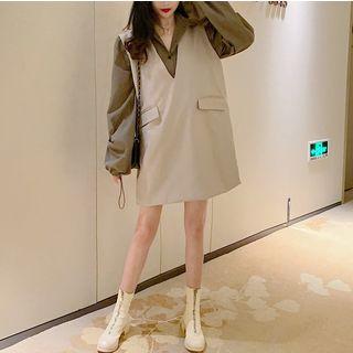 V-neck Plain Vest / Bubble-sleeved Loose-fit Shirt