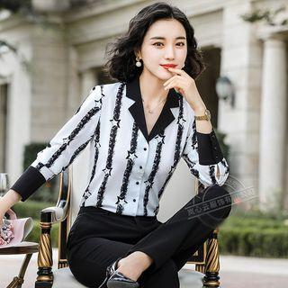 Long-sleeve Striped Shirt / Straight-leg Dress Pants / Set