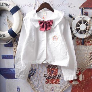Long-sleeve Logo Embroidered Sailor Collar Shirt