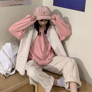Long-sleeve Letter Printed Hooded Pullover / Sleeveless Plain Jacket / Drawstring Plain Pants