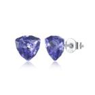 925 Sterling Silver Simple Geometric Triangular Purple Austrian Element Crystal Stud Earrings Silver - One Size