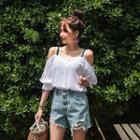 Cold-shoulder Frill-sleeve Textured Blouse