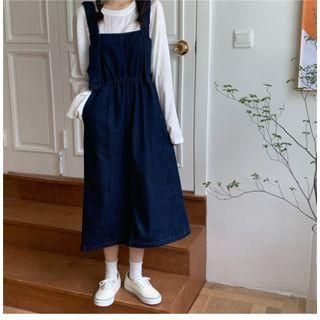 Long-sleeve T-shirt / Midi Denim Jumper Dress