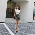 Frilled Shirred Plaid Miniskirt