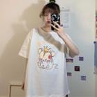 Elbow-sleeve Mouse Print T-shirt