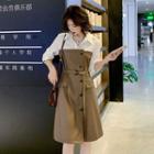 Long-sleeve Color Block Tie Waist Dress