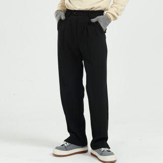 Plain Slit Straight-cut Dress Pants