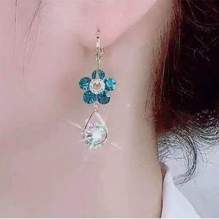 Rhinestone Floral Drop Earring 1 Pair - Blue - One Size