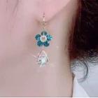Rhinestone Floral Drop Earring 1 Pair - Blue - One Size