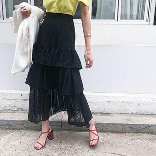 Ruffled Tiered Maxi Lace Skirt