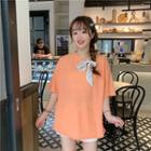 Elbow-sleeve Dotted Ribbon T-shirt