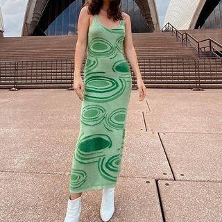 Sleeveless Pattern Print Open-back Long Dress