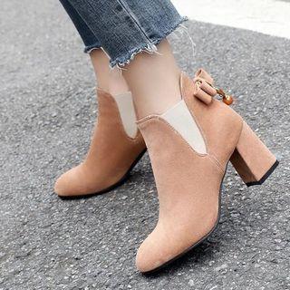 Fabric Bow-accent Block Heel Ankle Boots