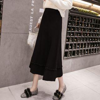 High-waist Ruffled Trim Knit Skirt