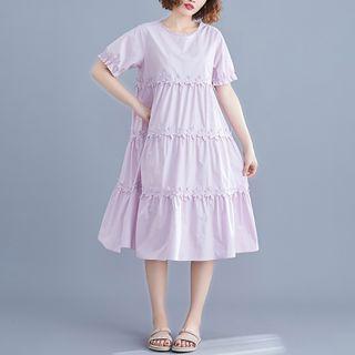 Flower Applique Short-sleeve Midi A-line Dress