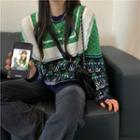 Patterned Ruffle Sweater Green - One Size