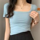 Square-neck Cropped Short-sleeve T-shirt