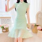 Sleeveless Frog Buttoned A-line Lace Dress