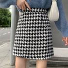 High-waist Houndstooth A-line Mini Skirt