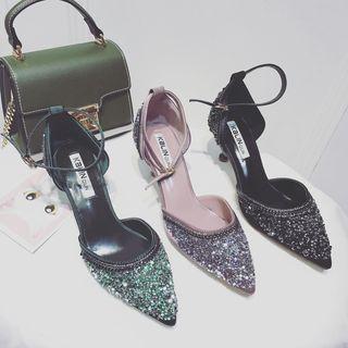 Rhinestone Kitten Heel Pointed Pumps
