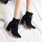 Faux Suede Lace-up Chunky Heel Short Boots