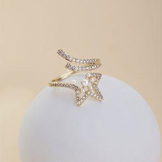 Star Rhinestone Faux Pearl Open Ring
