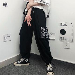 Elastic-waist Wide Leg Paisley Panel Pants