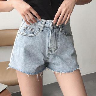 Frayed High-waist Loose-fit Denim Shorts