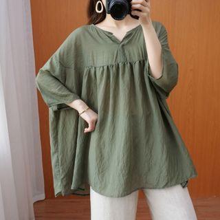 Puff-sleeve Blouse Olive Green - One Size